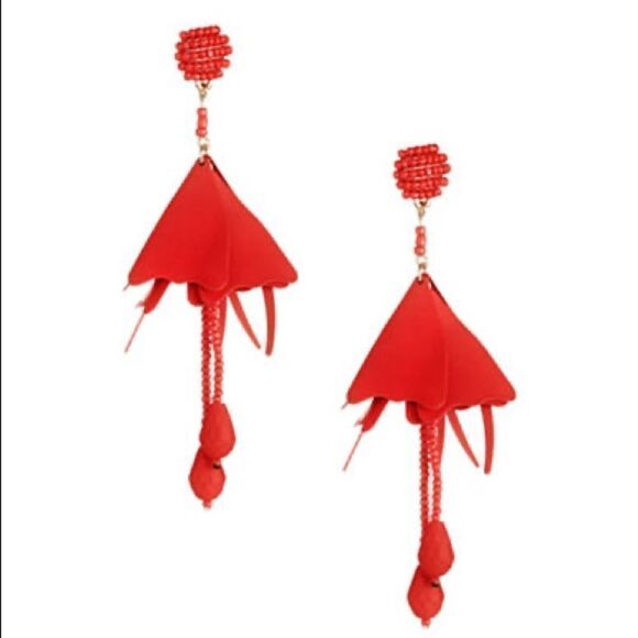 Expression Beaded Flower Drop Earrings-RED-One Size - Picture 1 of 2